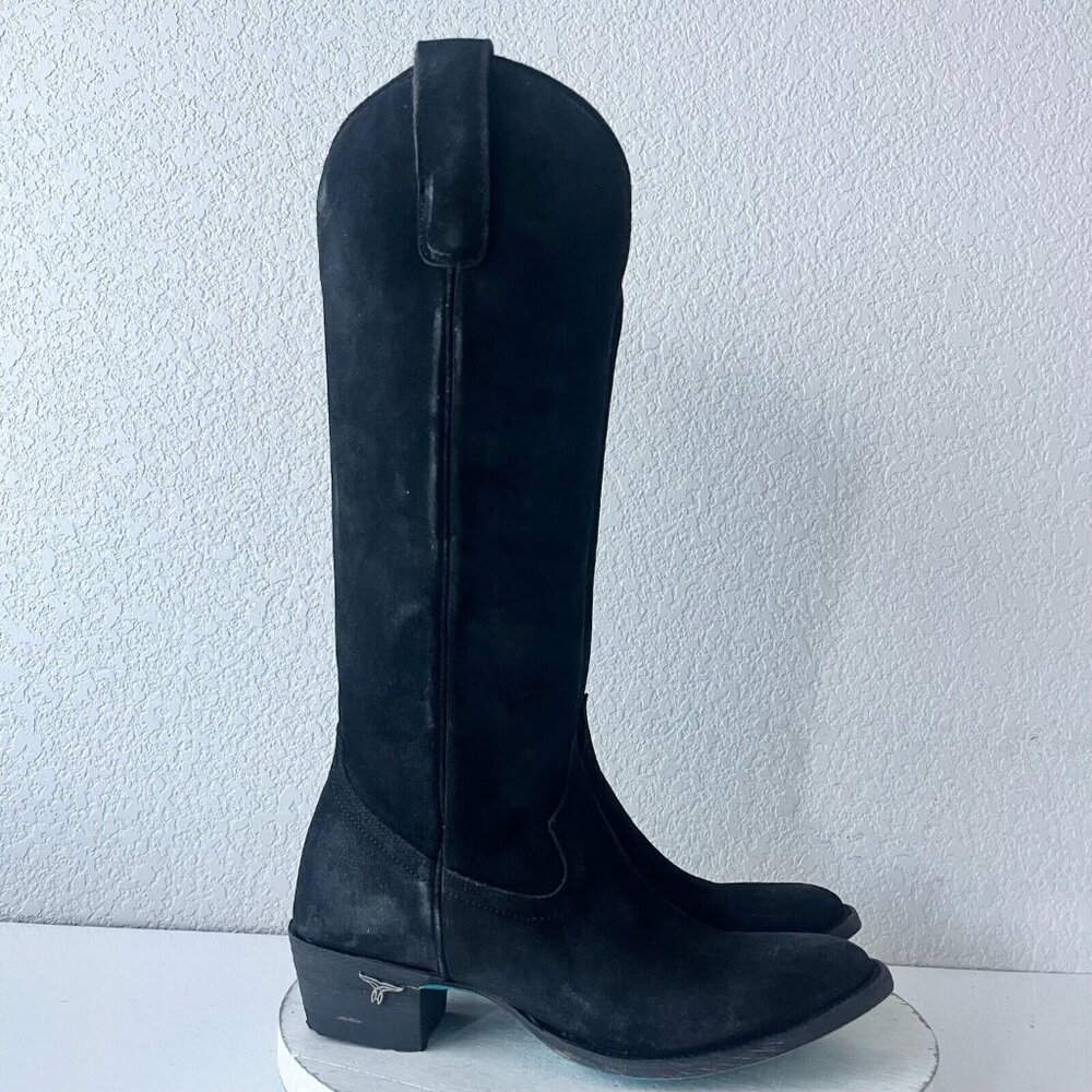 Lane PLAIN JANE Womens Cowboy Boots 8 Black Suede Western Style Cowgirl 16" Tall - Picture 2 of 14